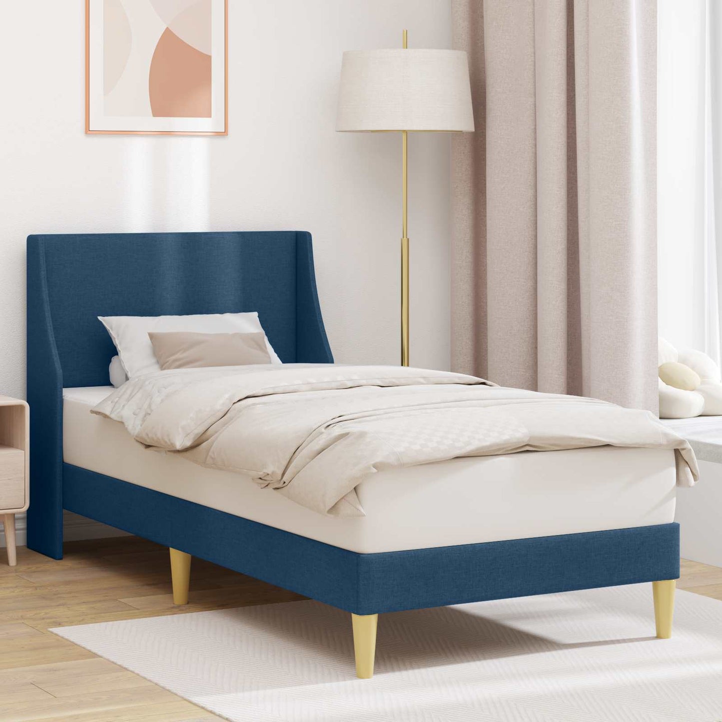 Struttura del letto con testiera Blu 90 x 200 cm Tessuto