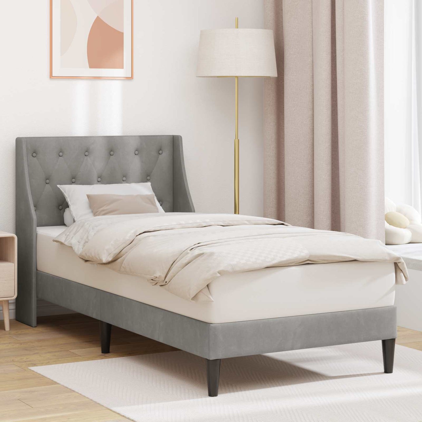 Struttura del letto Grigio chiaro 90 x 190 cm Velluto