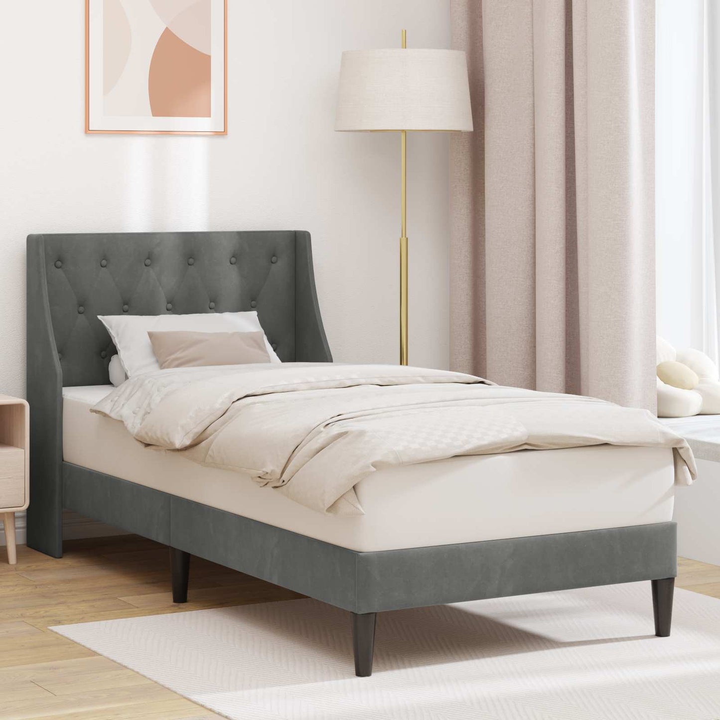 Struttura del letto Grigio scuro 90 x 190 cm Velluto