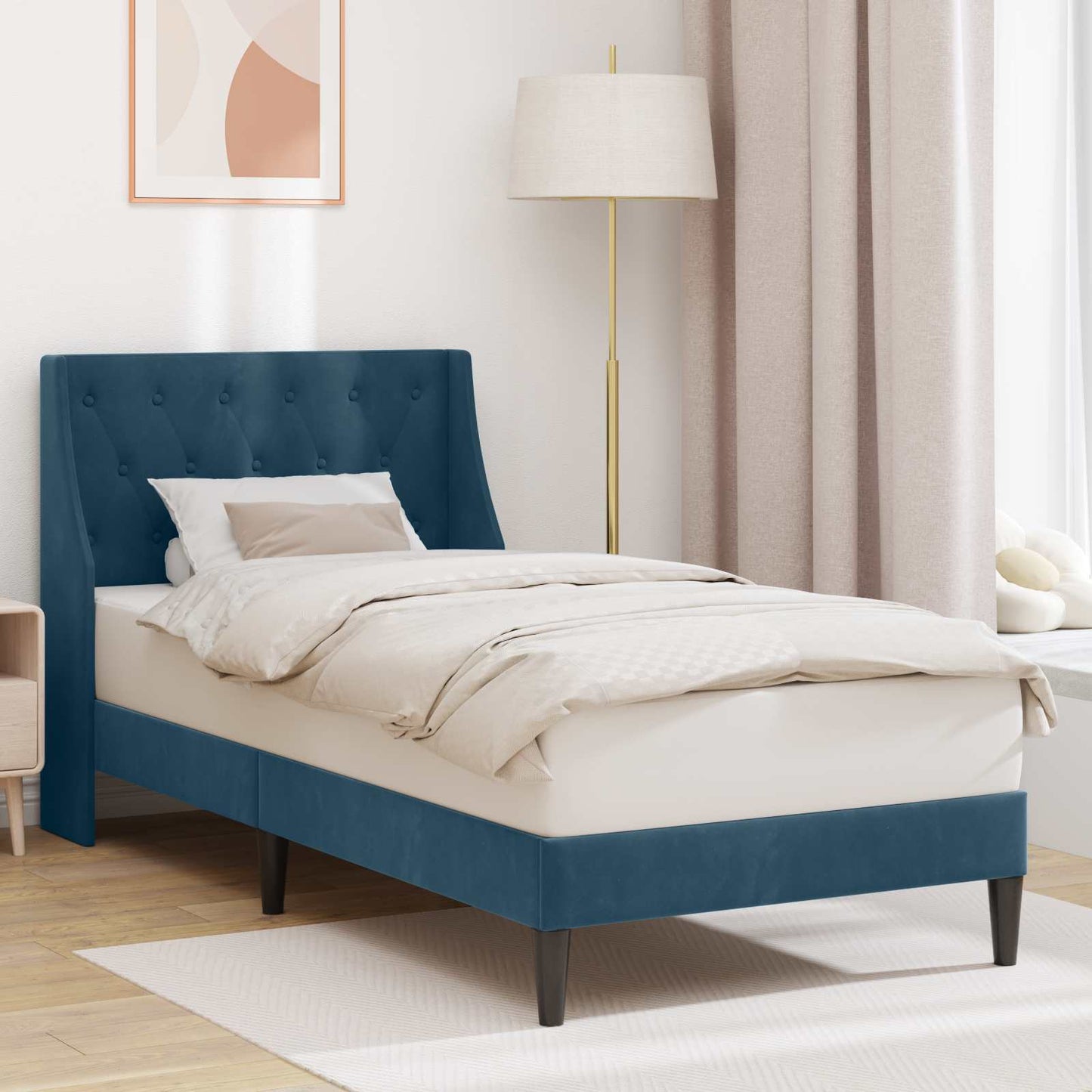 Struttura del letto con testiera Blu 90 x 190 cm Velluto