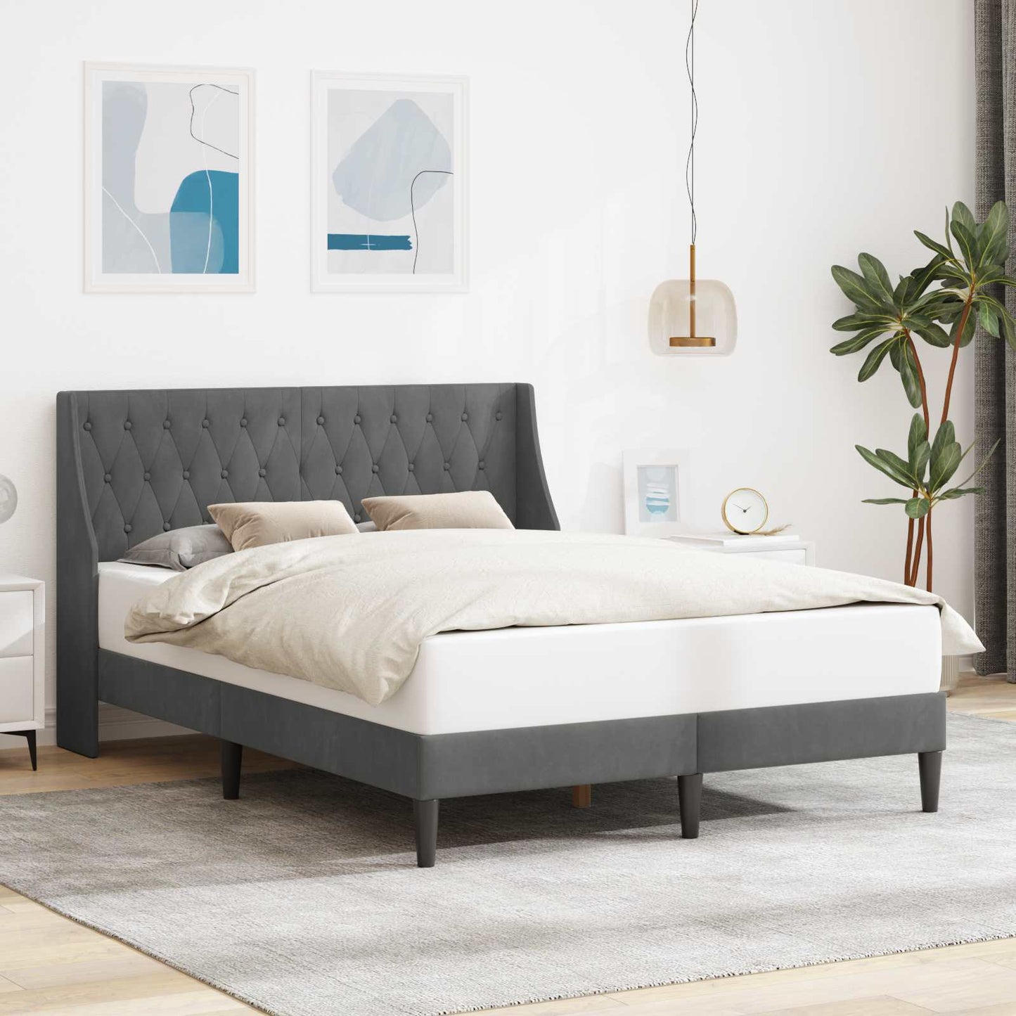 Struttura del letto Grigio scuro 120 x 200 cm Velluto