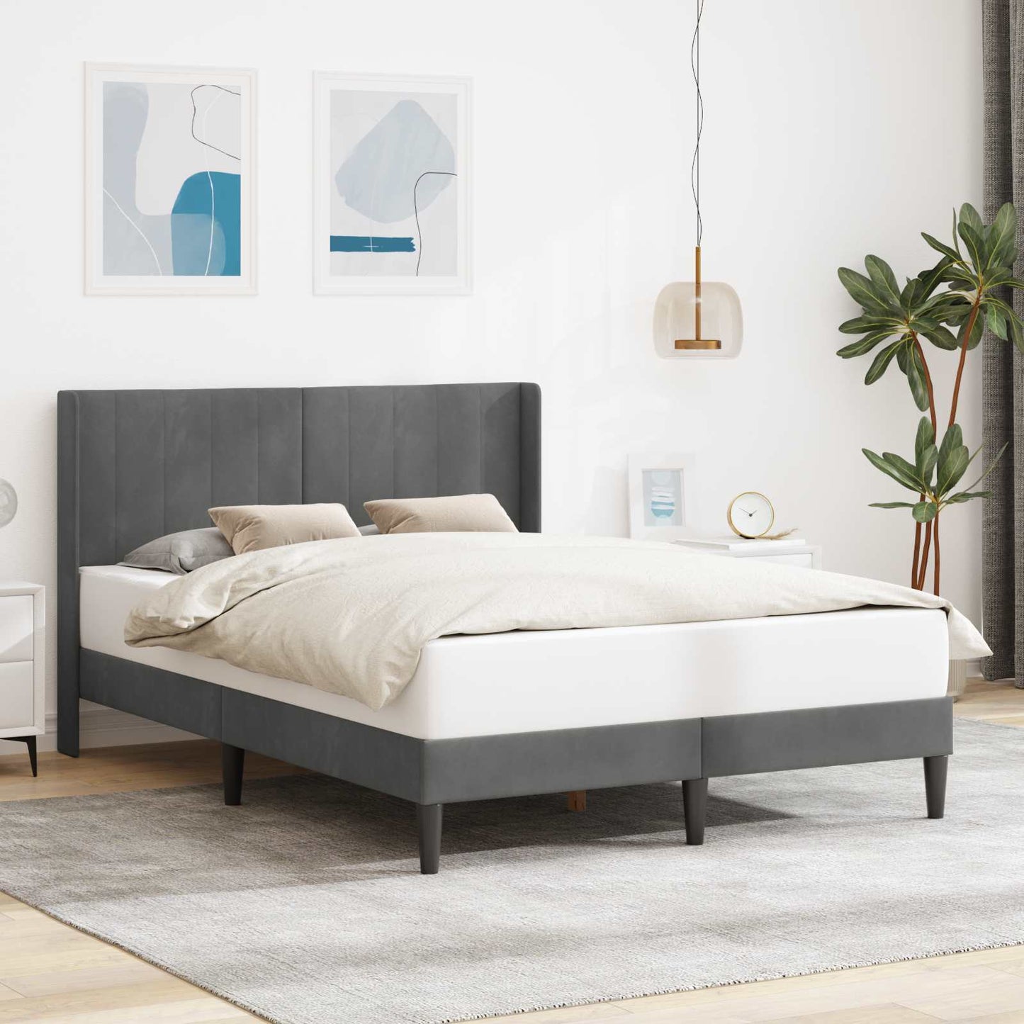 Struttura del letto Grigio scuro 140 x 190 cm Velluto