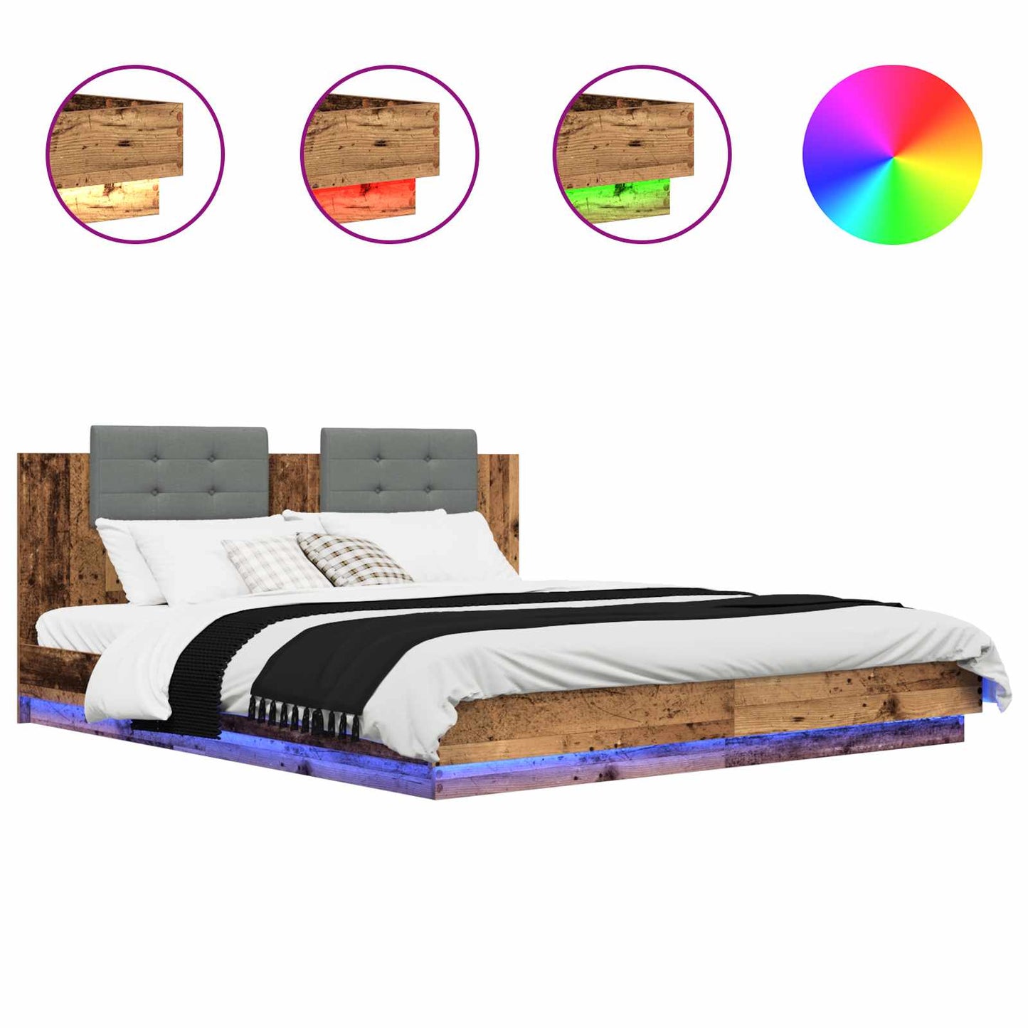 Struttura letto con testata Legno vecchio 200 x 200 cm