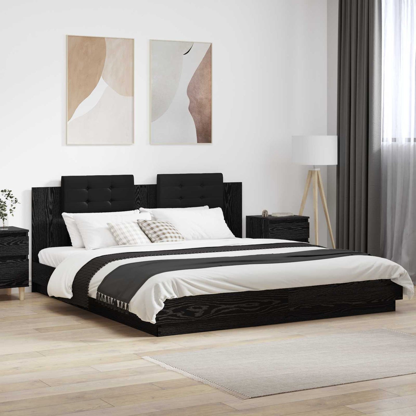 Struttura letto con testata Rovere Nero 200 x 200 cm