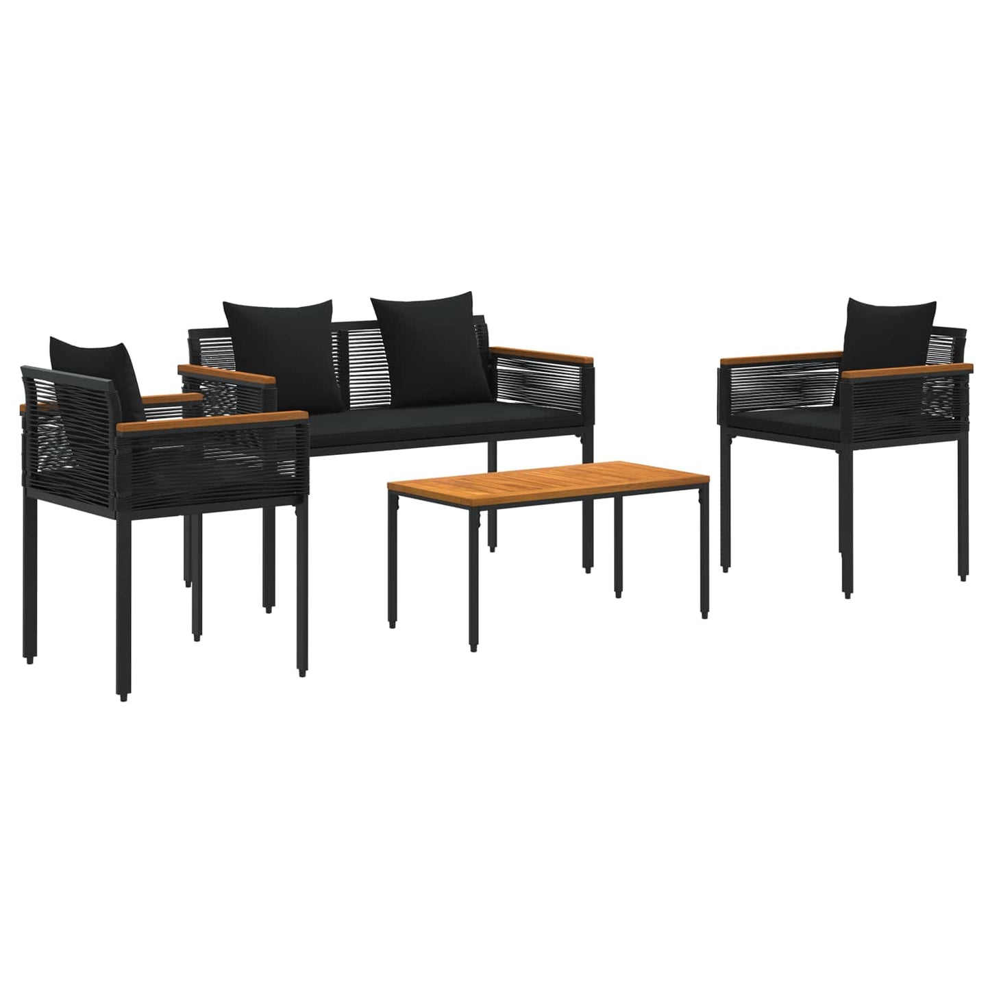 Set di Mobili da Esterno con cuscino 4 pcs Nero Rattan in PE