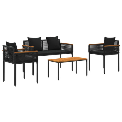 Set di Mobili da Esterno con cuscino 4 pcs Nero Rattan in PE