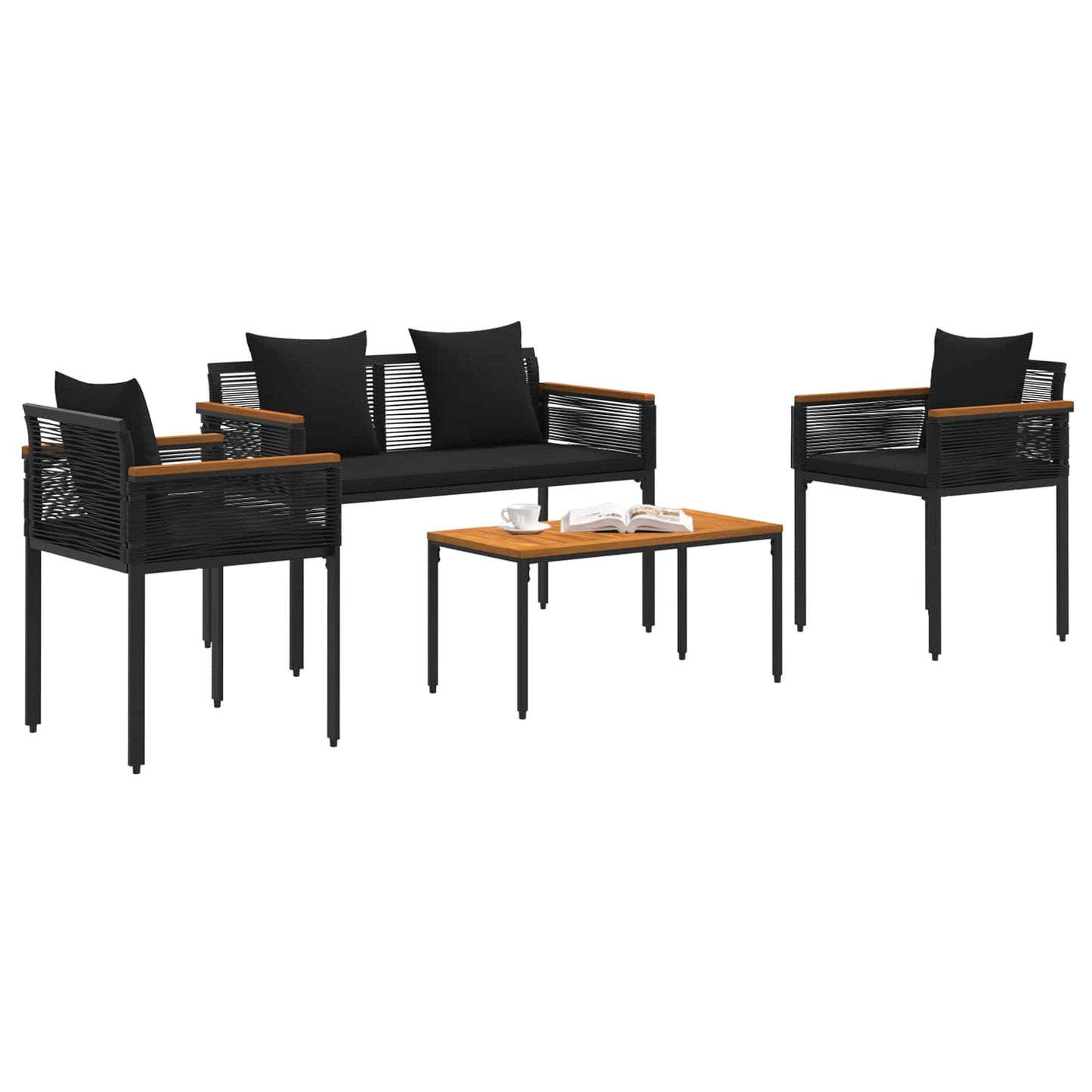 Set di Mobili da Esterno con cuscino 4 pcs Nero Rattan in PE