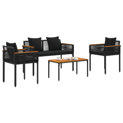 Set di Mobili da Esterno con cuscino 4 pcs Nero Rattan in PE