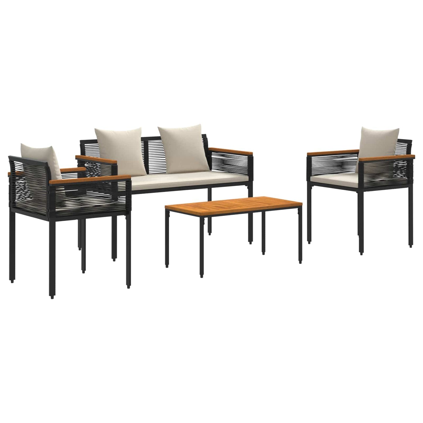 Set di Mobili da Esterno 4 pcs Nero e Bianco Crema Rattan in PE