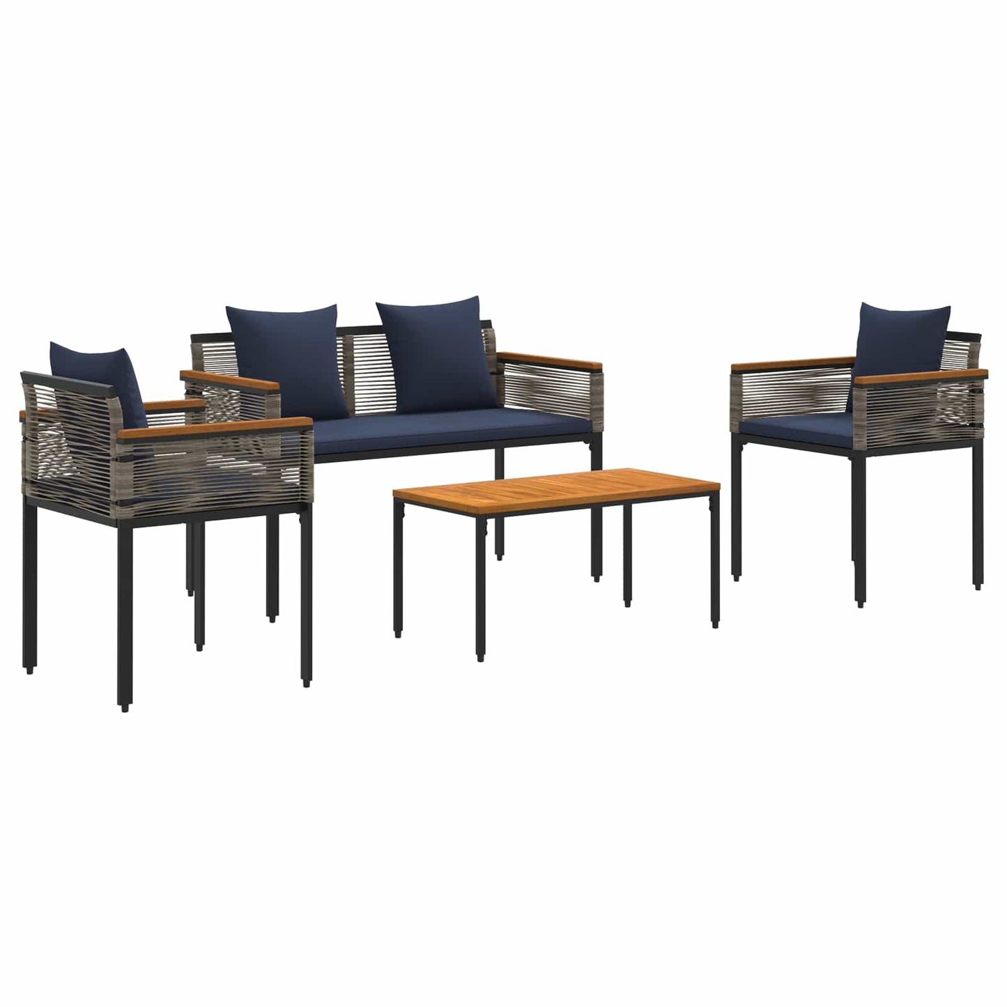 Set di Mobili da Esterno 4 pcs Grigio e Blu Navy Rattan in PE