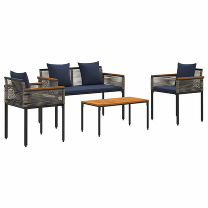 Set di Mobili da Esterno 4 pcs Grigio e Blu Navy Rattan in PE