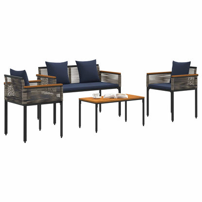 Set di Mobili da Esterno 4 pcs Grigio e Blu Navy Rattan in PE