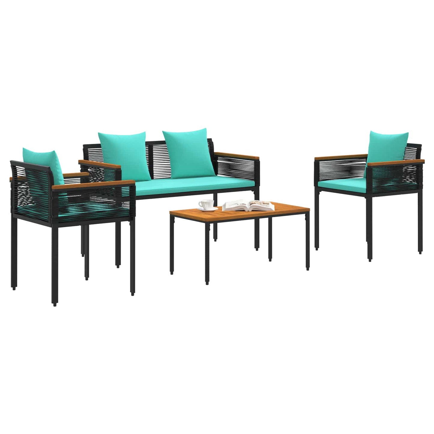 Set di Mobili da Esterno 4 pcs Nero e Turchese Rattan in PE