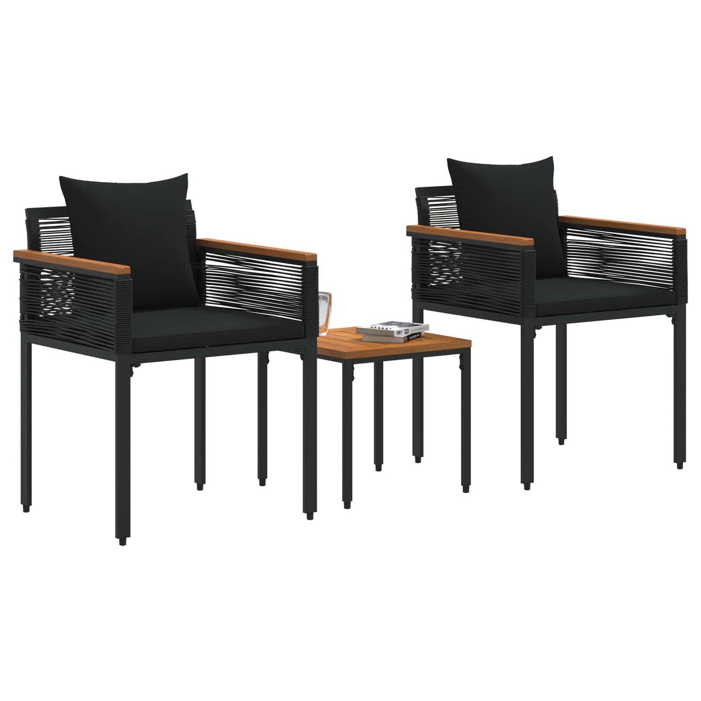 Set di Mobili da Esterno con cuscino 3 pcs Nero Rattan in PE