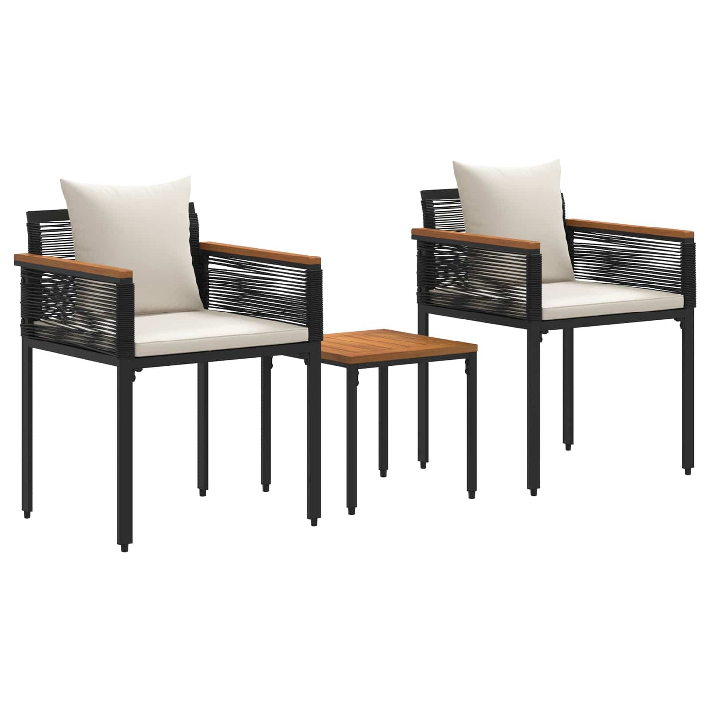 Set di Mobili da Esterno 3 pcs Nero e Bianco Crema Rattan in PE