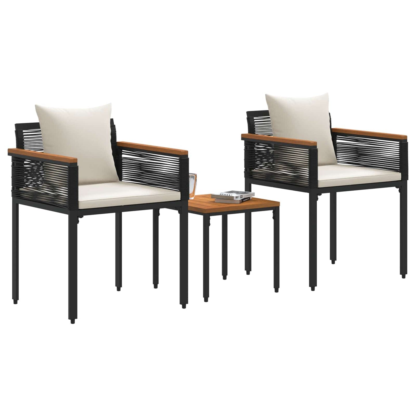 Set di Mobili da Esterno 3 pcs Nero e Bianco Crema Rattan in PE