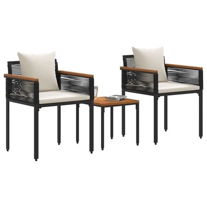 Set di Mobili da Esterno 3 pcs Nero e Bianco Crema Rattan in PE