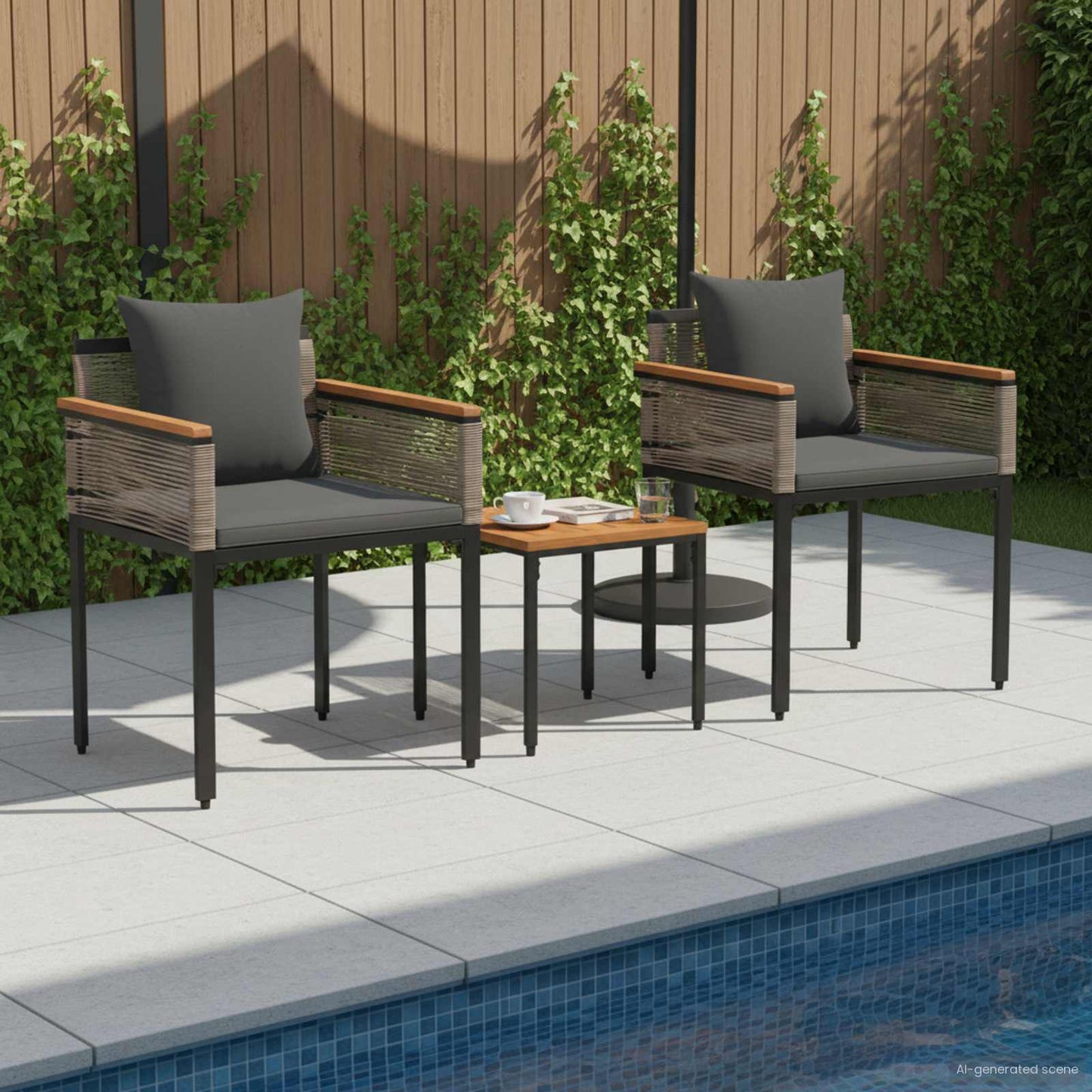 Set di Mobili da Esterno 3 pcs Grigio e Grigio Scuro