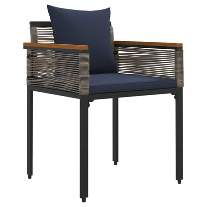 Set di Mobili da Esterno 3 pcs Grigio e Blu Navy Rattan in PE