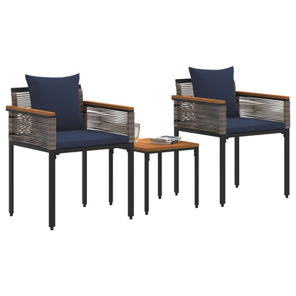 Set di Mobili da Esterno 3 pcs Grigio e Blu Navy Rattan in PE