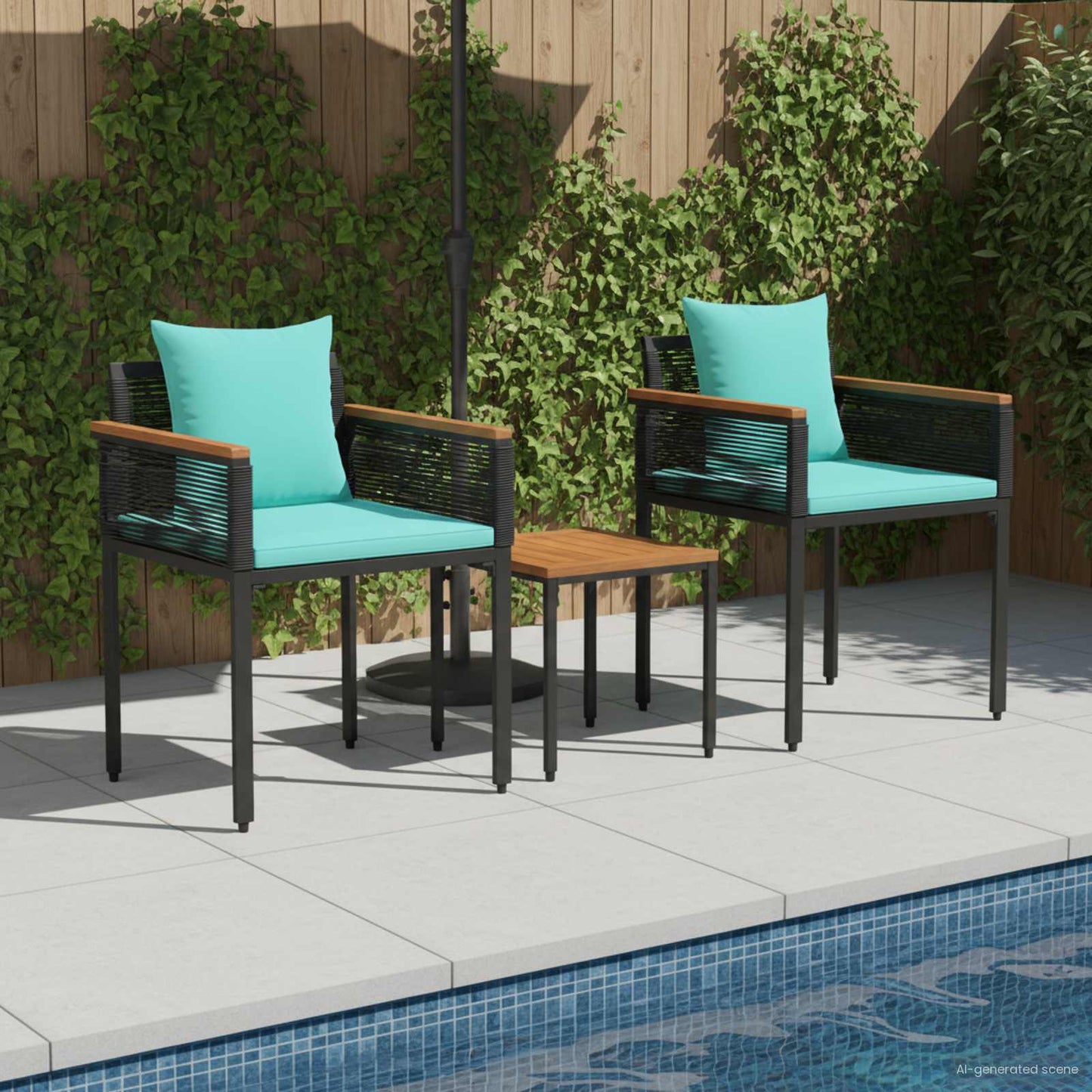 Set di Mobili da Esterno 3 pcs Nero e Turchese Rattan in PE