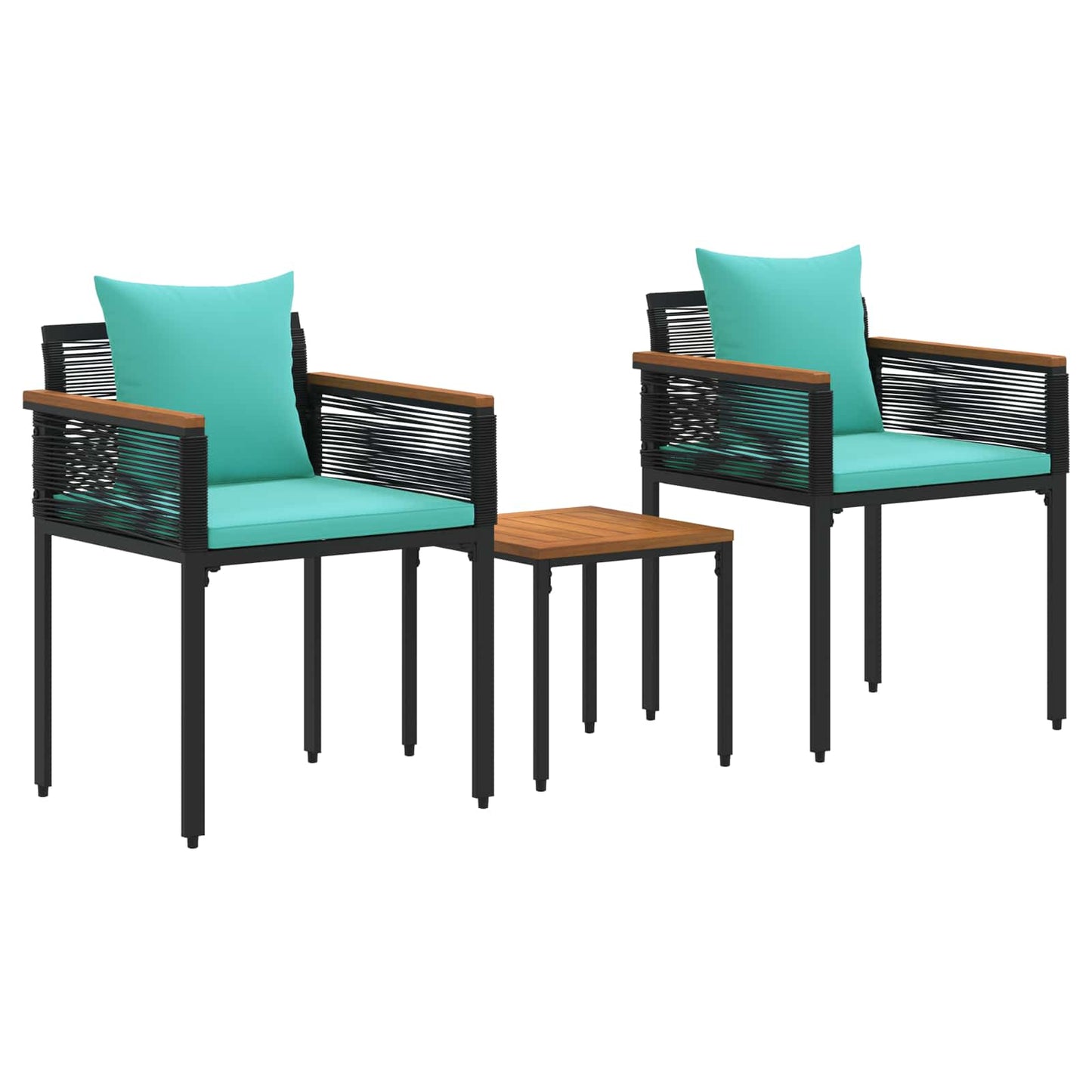 Set di Mobili da Esterno 3 pcs Nero e Turchese Rattan in PE