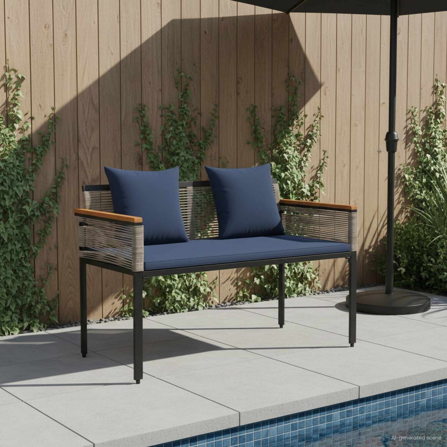 Panchina da esterno Grigio e Blu Navy 117 x 54 x 74.5 cm