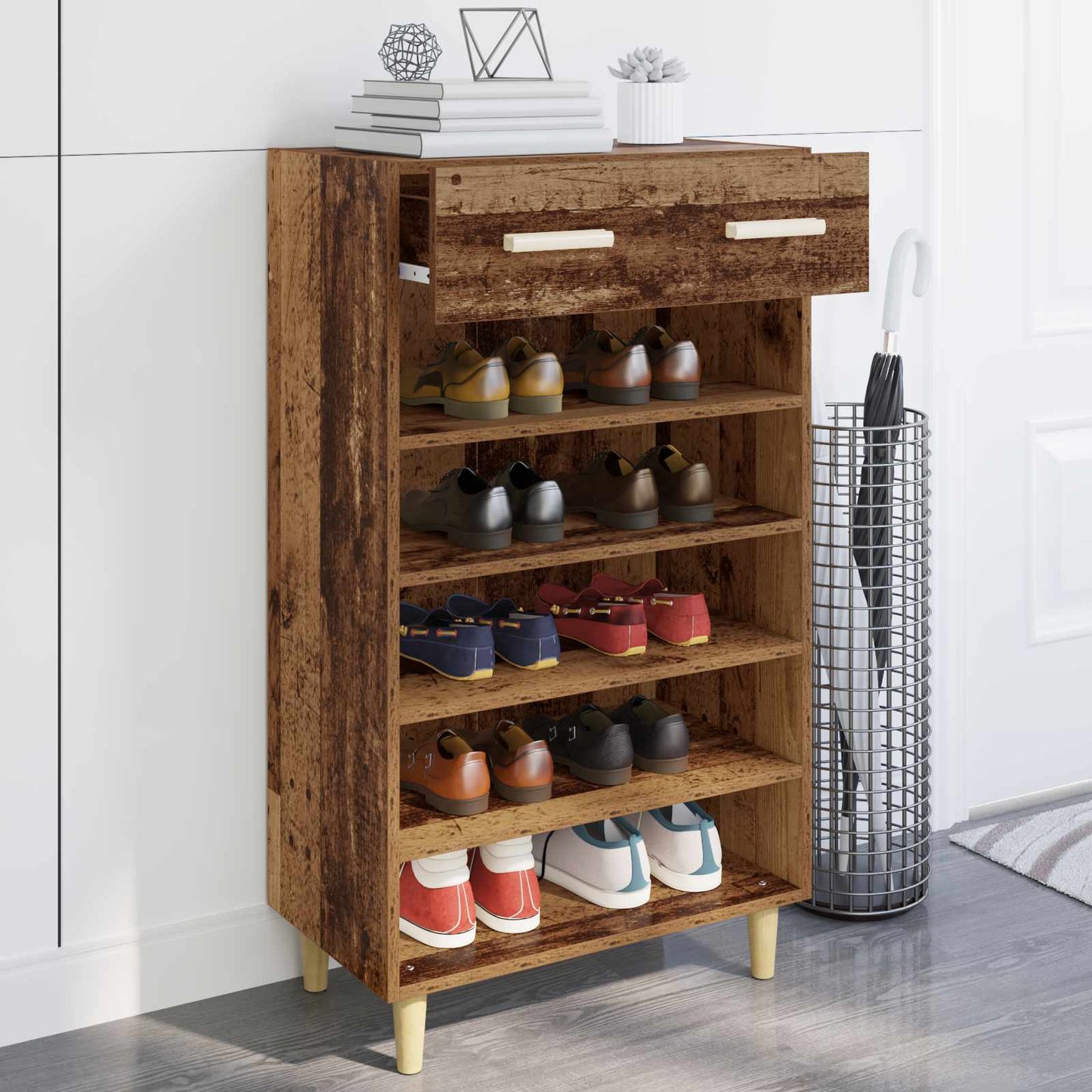 Mobile per scarpe con cassetto Legno vecchio 60 x 35 x 105 cm