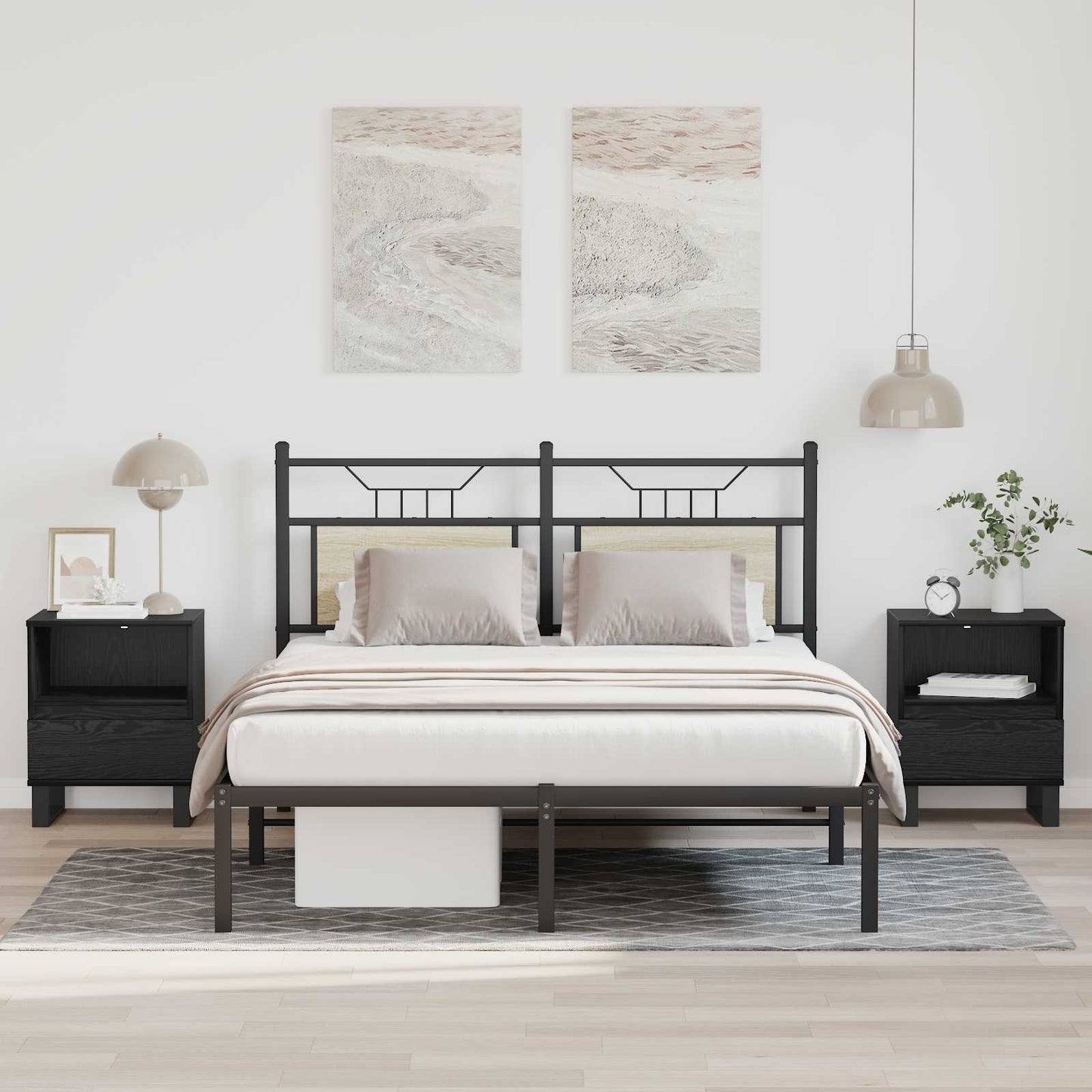 Armadietto per letto con cassetto Rovere Nero 40 x 35 x 50 cm