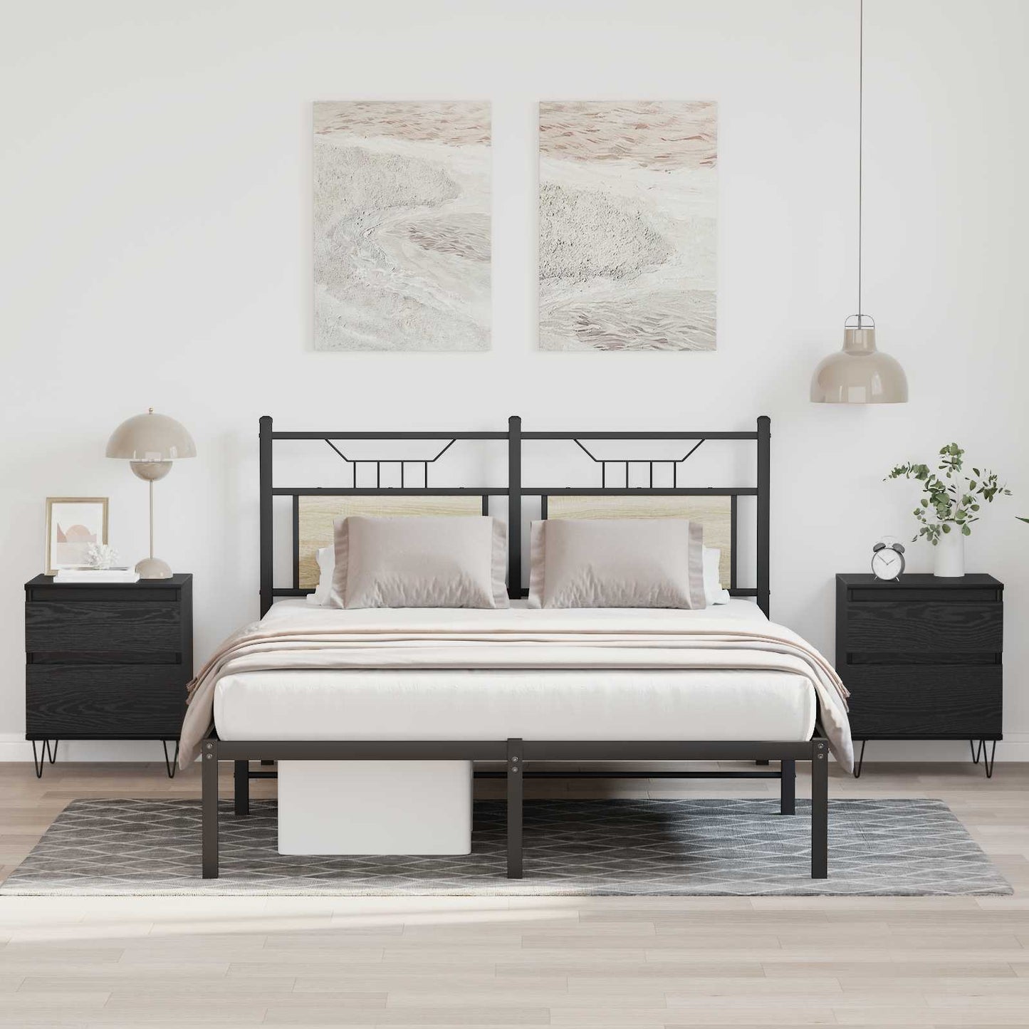 Armadietto per letto con cassetto Rovere Nero 40 x 35 x 50 cm