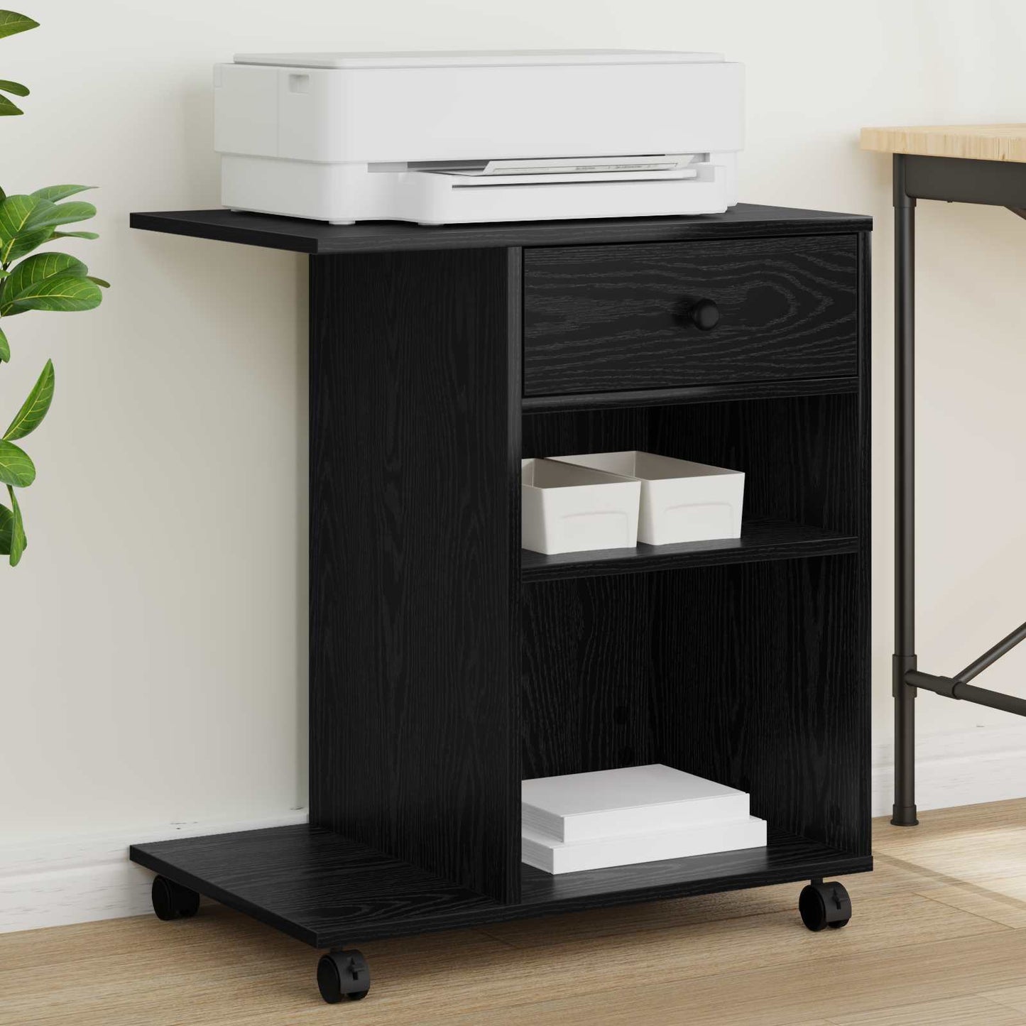 Supporto per Stampante Rovere Nero 60 x 40 x 68.5 cm