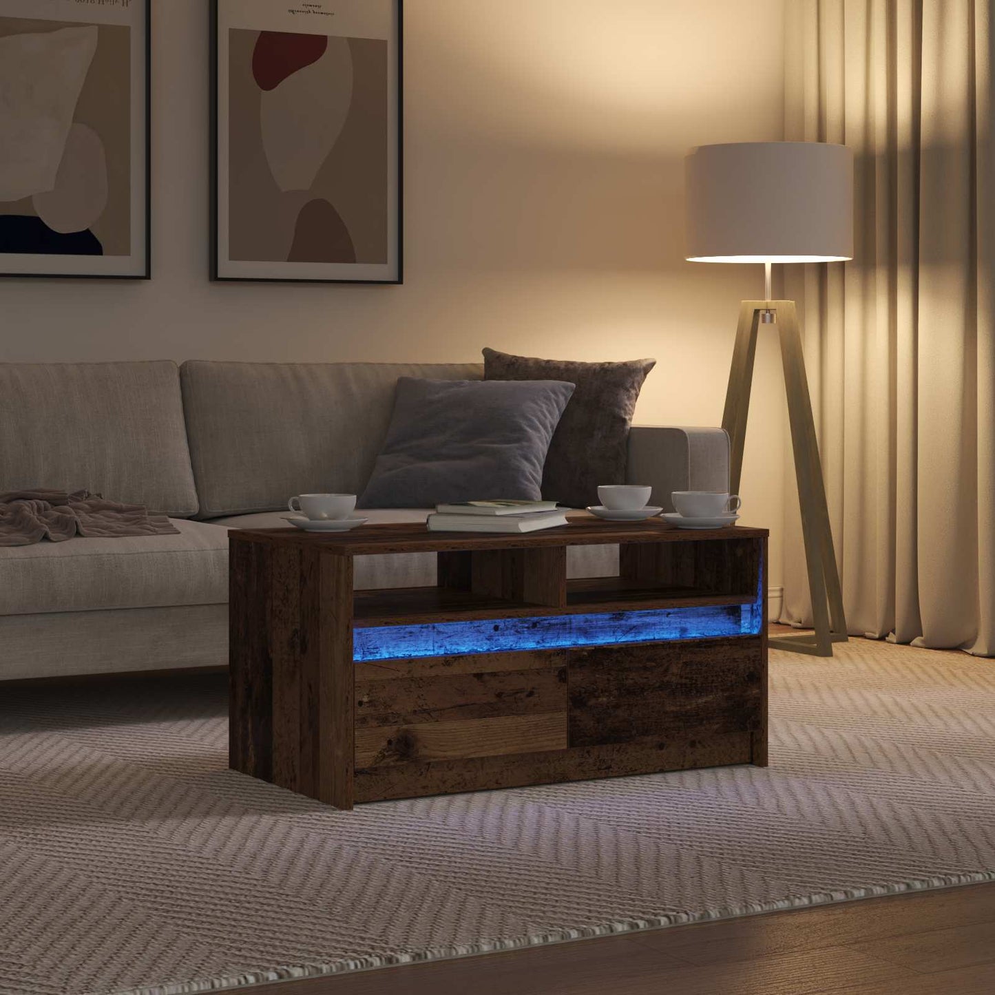 Tavolino da salotto con cassetto Legno vecchio 90 x 50 x 45 cm