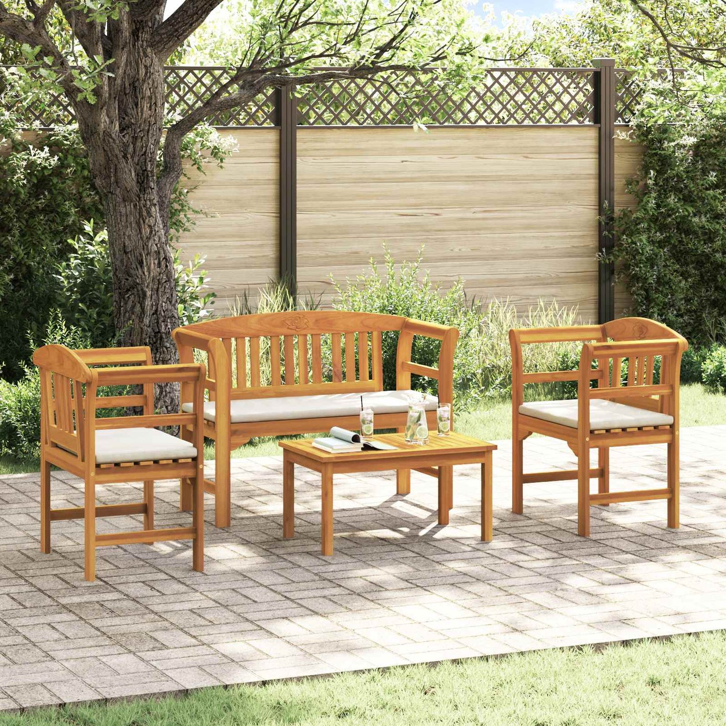 Set da giardino con divano a rosa con cuscino 4 pcs