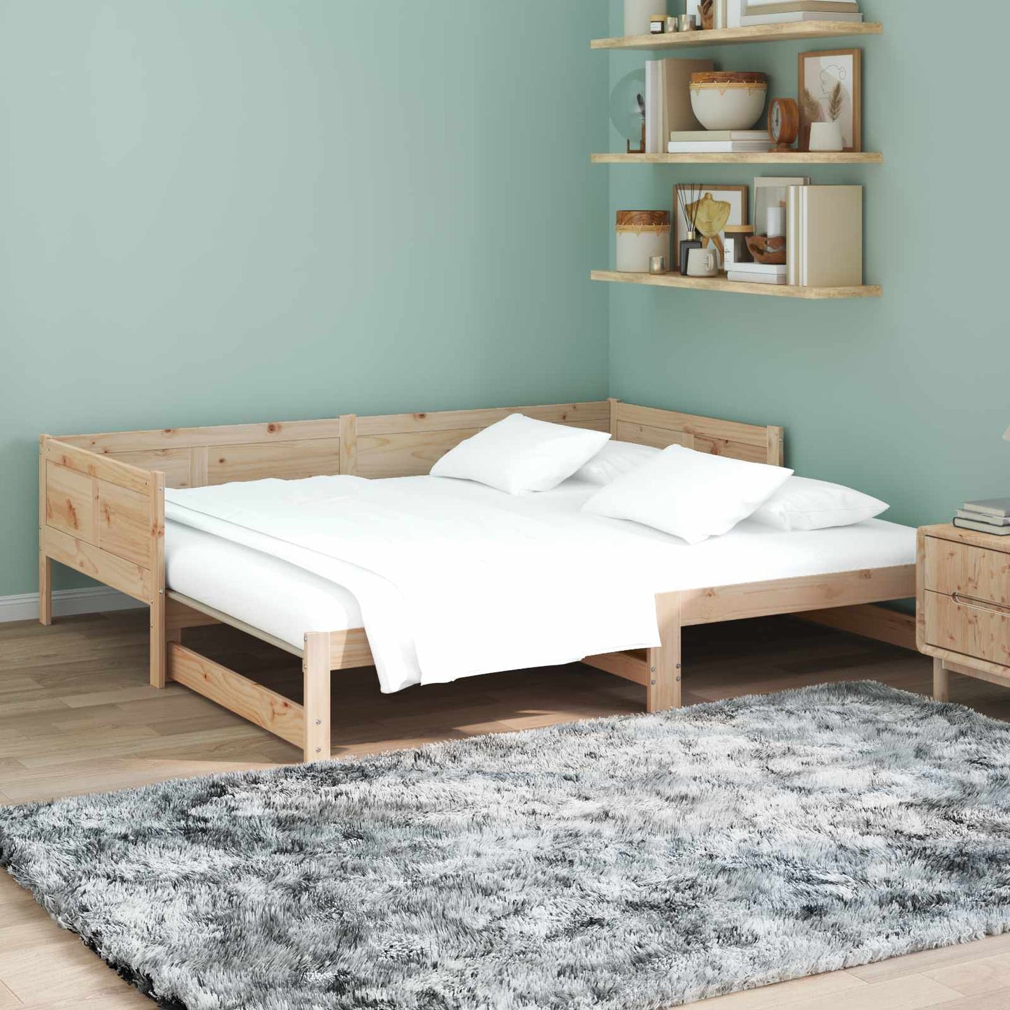 Letto Giorno Estraibile Naturale 180 x 200 cm Pino massello