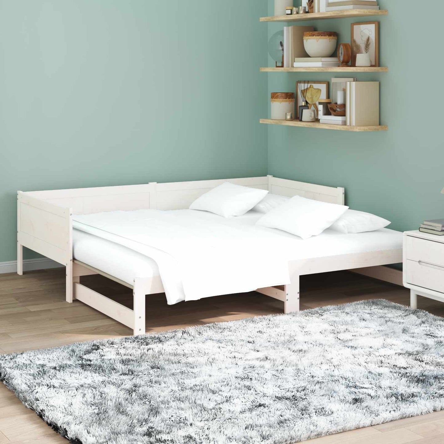 Letto Giorno Estraibile Bianco 180 x 200 cm Pino massello