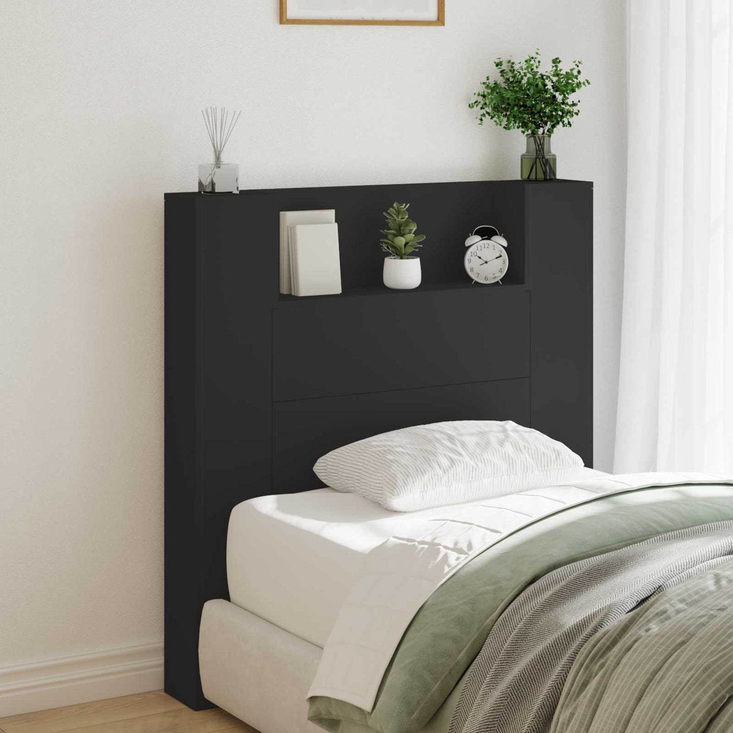 Testiera Nero 100 x 16,5 x 103,5 cm Legno multistrato