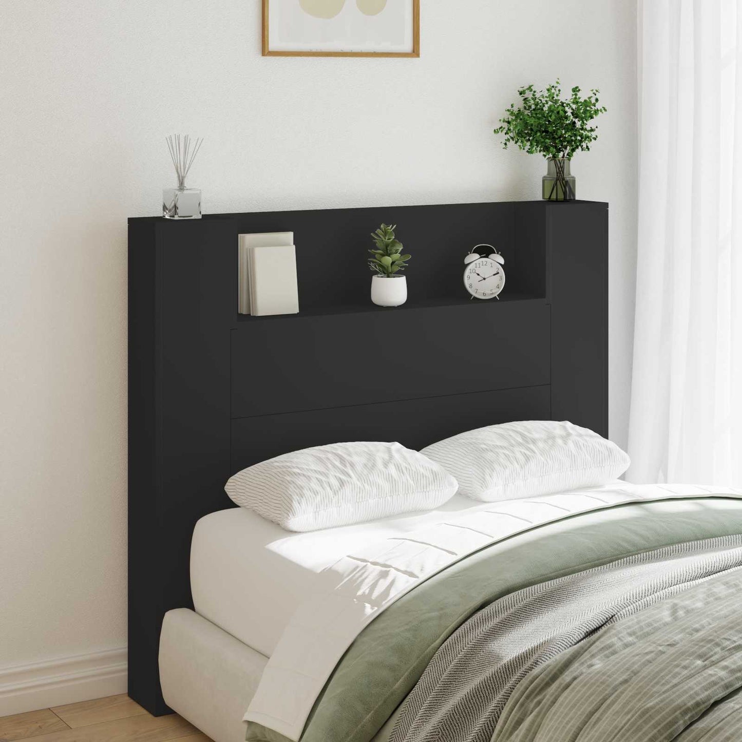 Testiera Nero 120 x 16,5 x 103,5 cm Legno multistrato