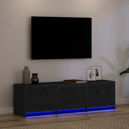 Mobile TV con LED con strisce LED Rovere Nero 140 x 34 x 40 cm