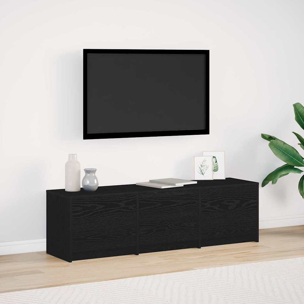 Mobile TV con LED con strisce LED Rovere Nero 140 x 34 x 40 cm
