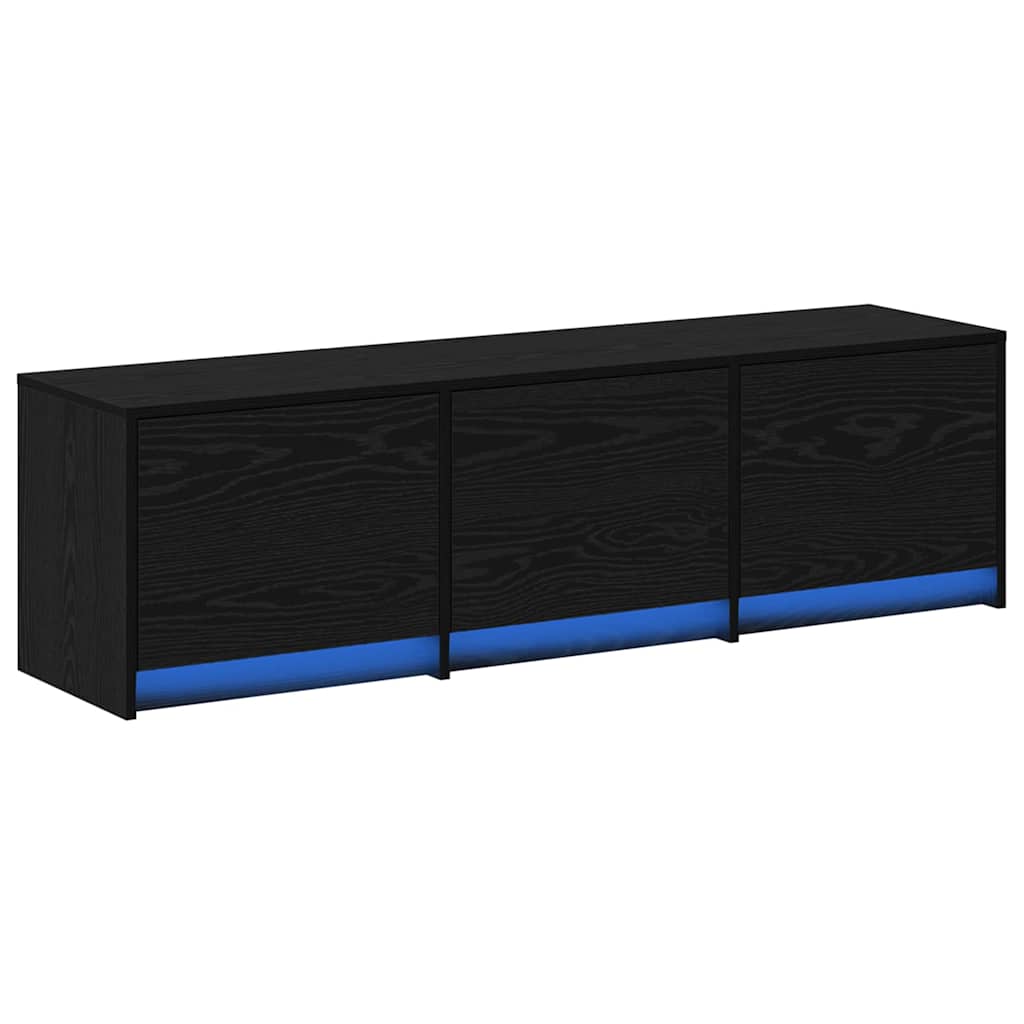 Mobile TV con LED con strisce LED Rovere Nero 140 x 34 x 40 cm