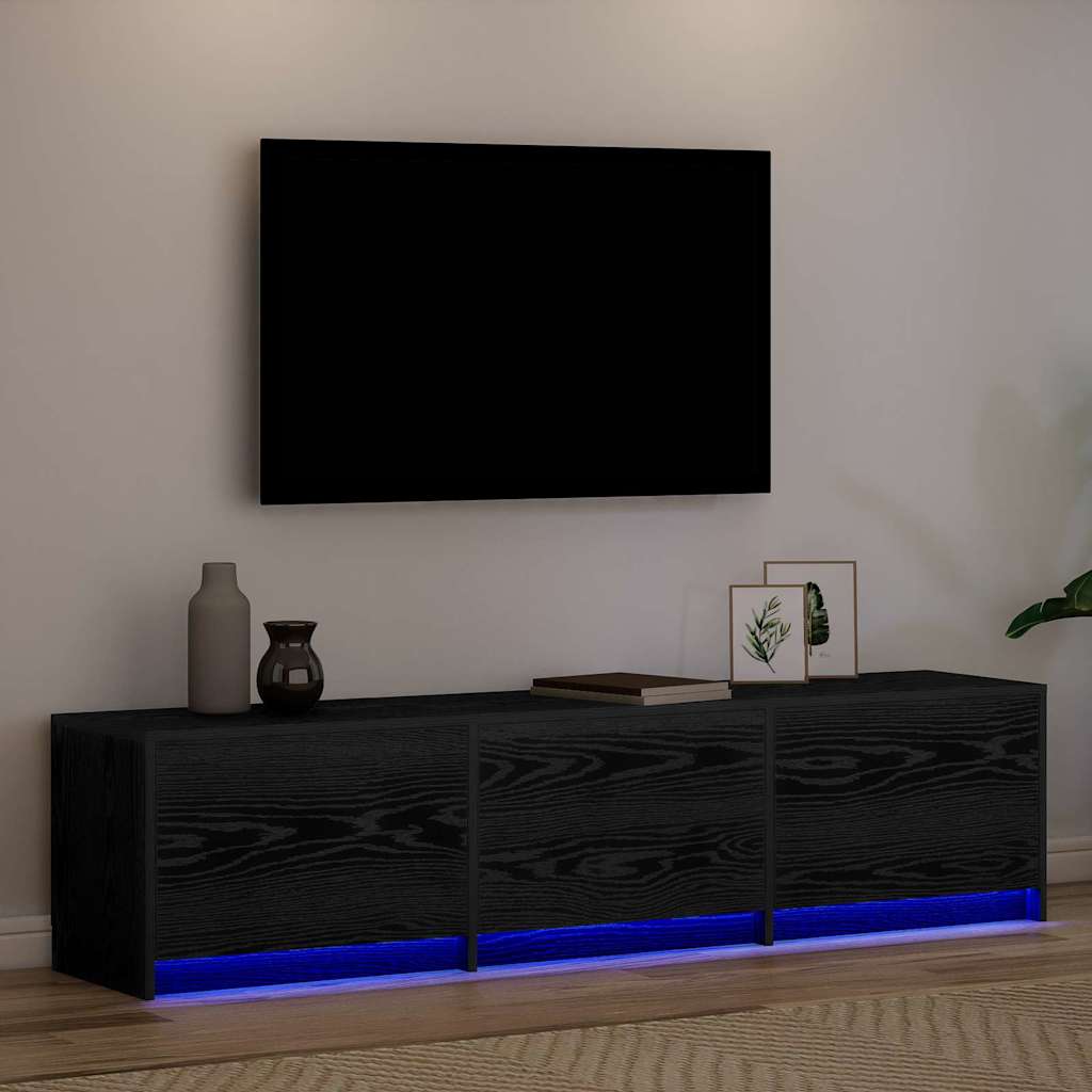Mobile TV con LED con strisce LED Rovere Nero 165 x 34 x 40 cm
