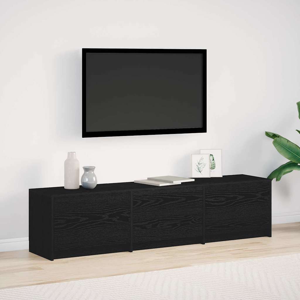 Mobile TV con LED con strisce LED Rovere Nero 165 x 34 x 40 cm