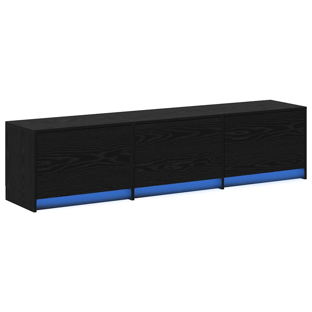 Mobile TV con LED con strisce LED Rovere Nero 165 x 34 x 40 cm
