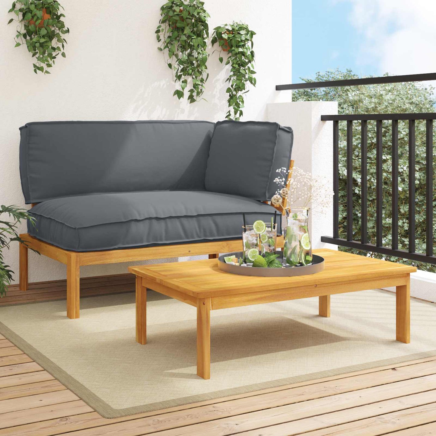 Set di divani 2 pcs Antracite Legno di Acacia Massello