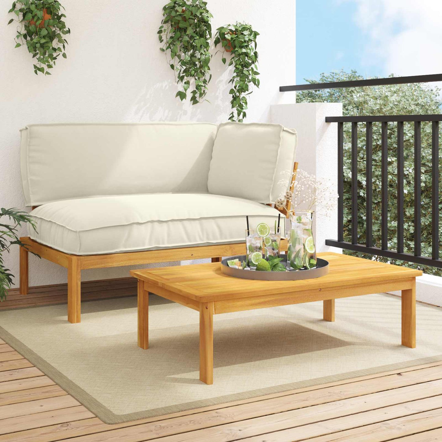 Set di divani con cuscino 2 pcs Crema Legno di Acacia Massello