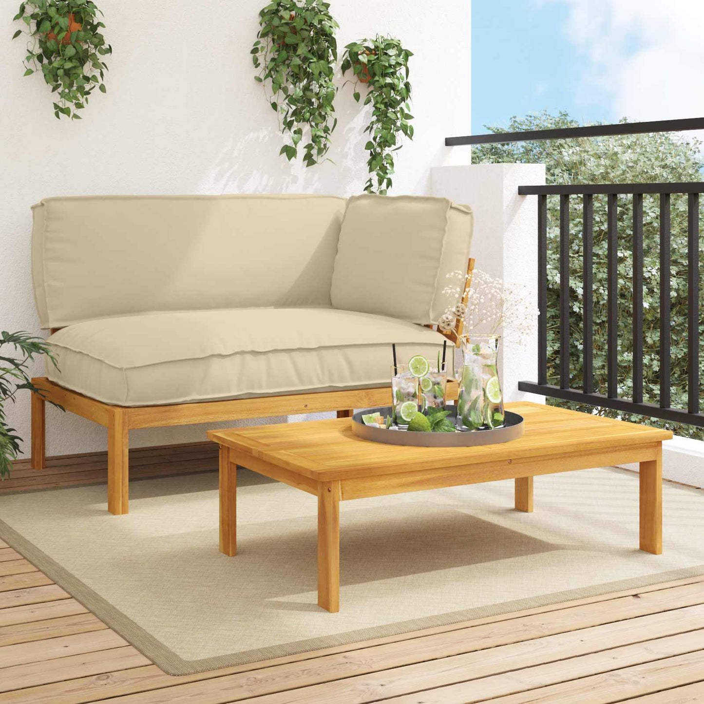 Set di divani con cuscino 2 pcs Beige Legno di Acacia Massello