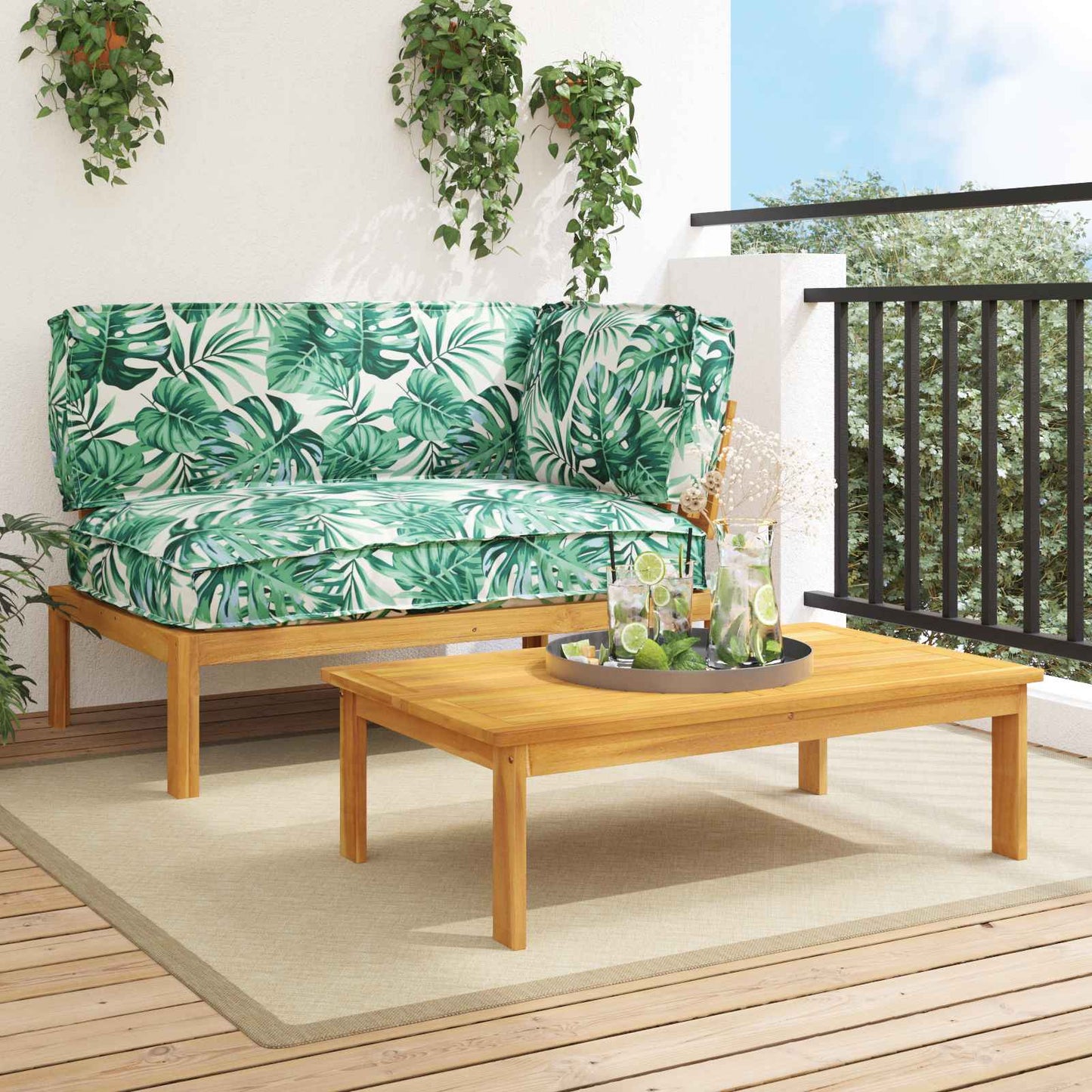 Set di divani 2 pcs Motivo Foglia Legno di Acacia Massello
