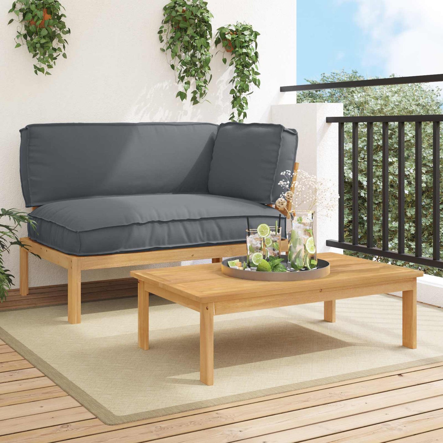 Set di divani 2 pcs Antracite Legno di Acacia Massello