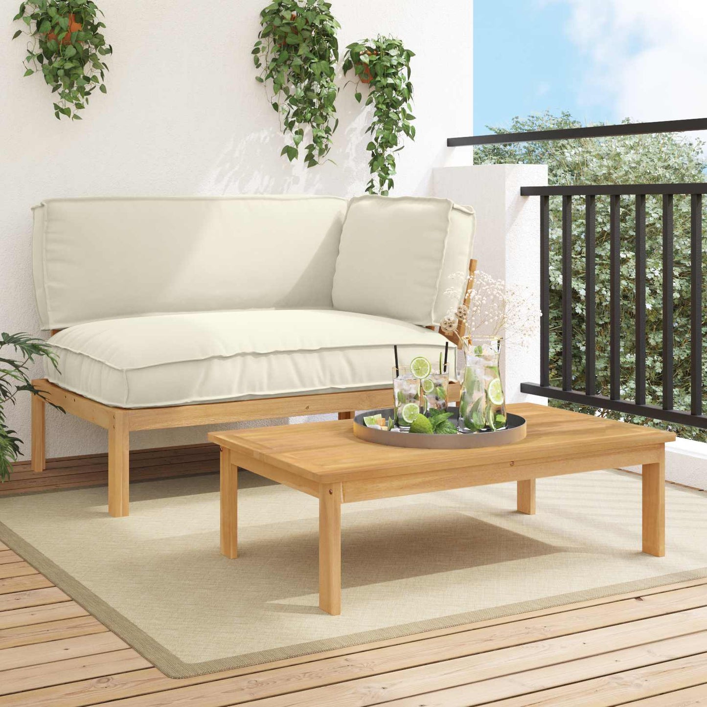 Set di divani con cuscino 2 pcs Crema Legno di Acacia Massello
