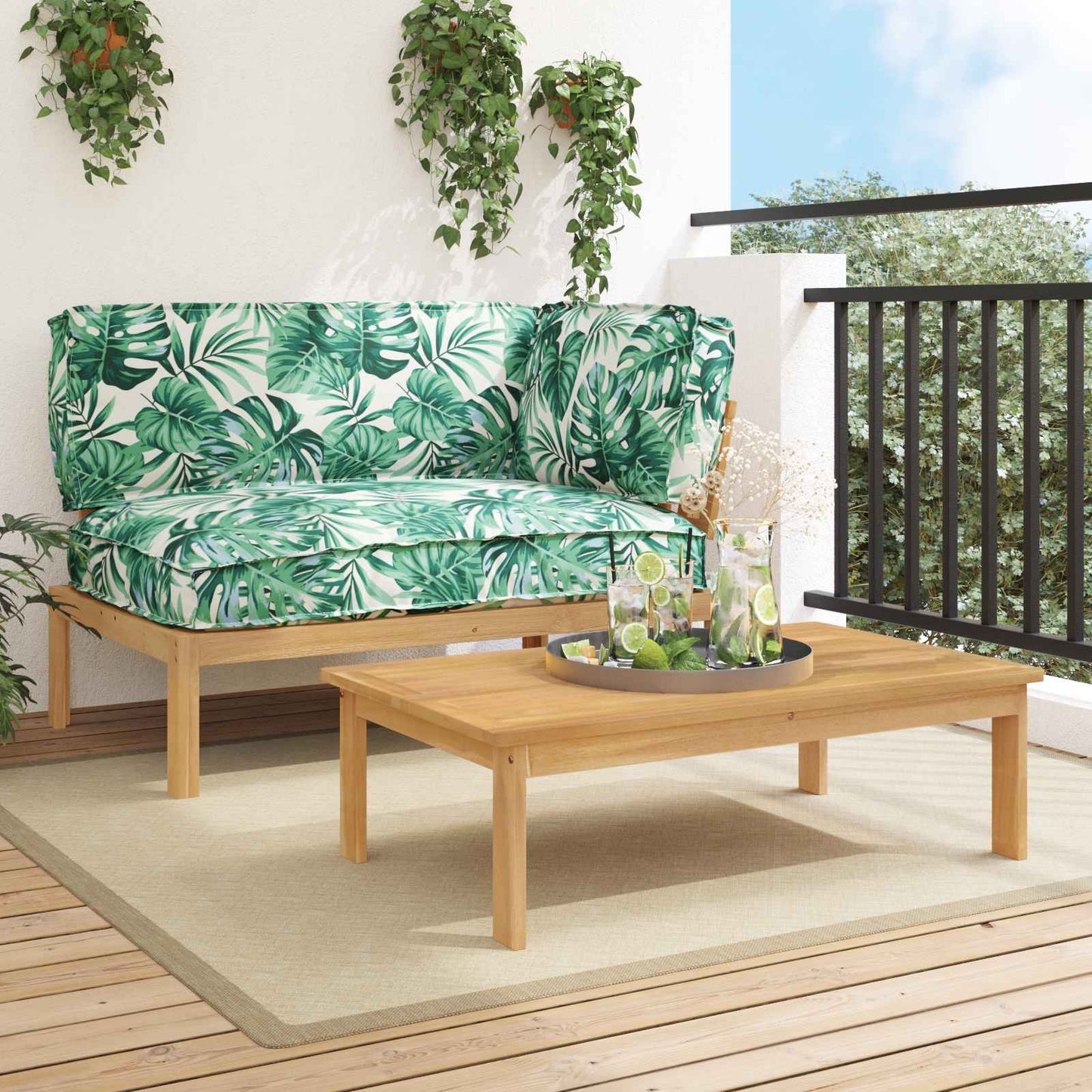 Set di divani 2 pcs Motivo Foglia Legno di Acacia Massello